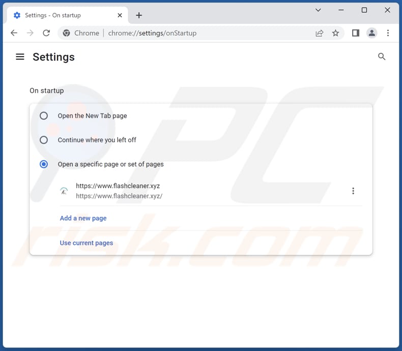 Removing flashcleaner.xyz from Google Chrome homepage