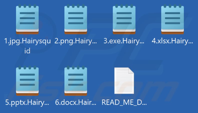 Files encrypted by Hairysquid ransomware (.Hairysquid extension)