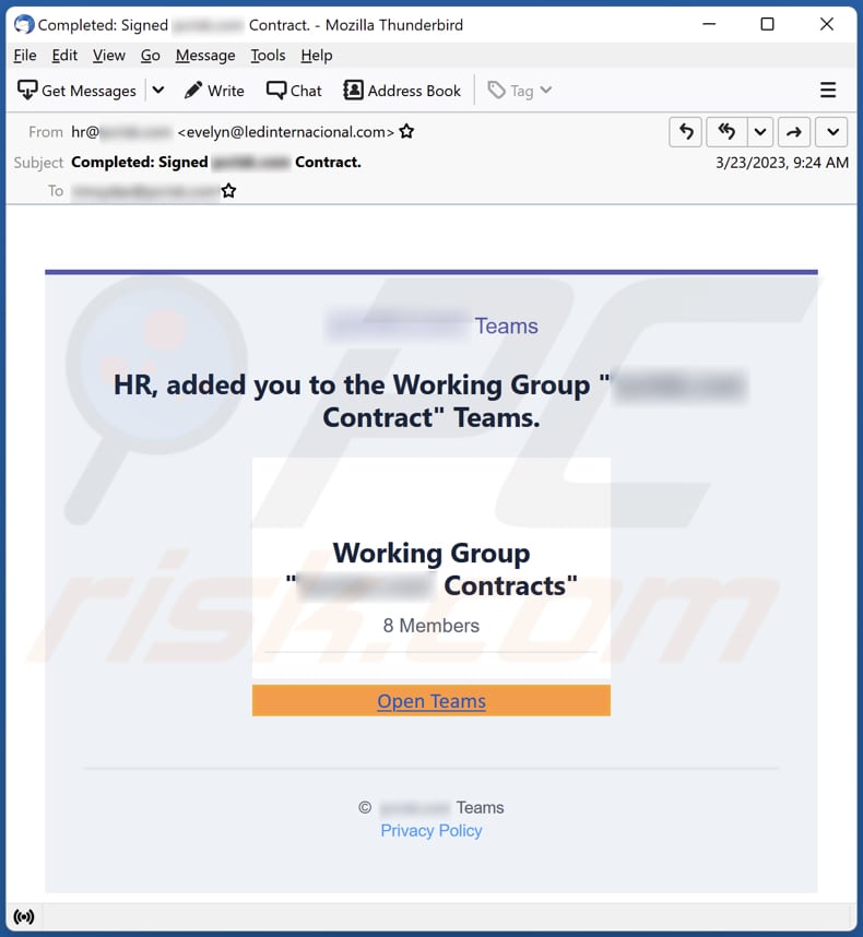 HR Added You To The Working Group email spam campaign