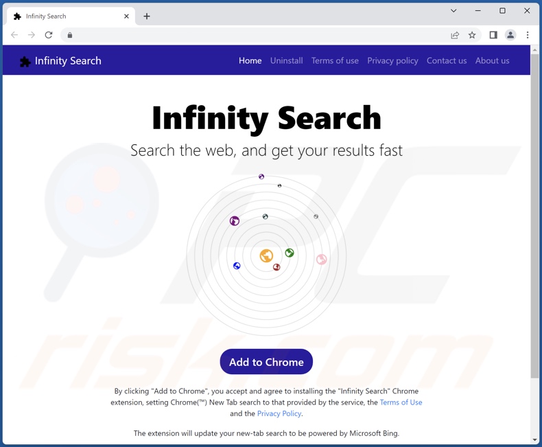 Website used to promote Infinity Search browser hijacker