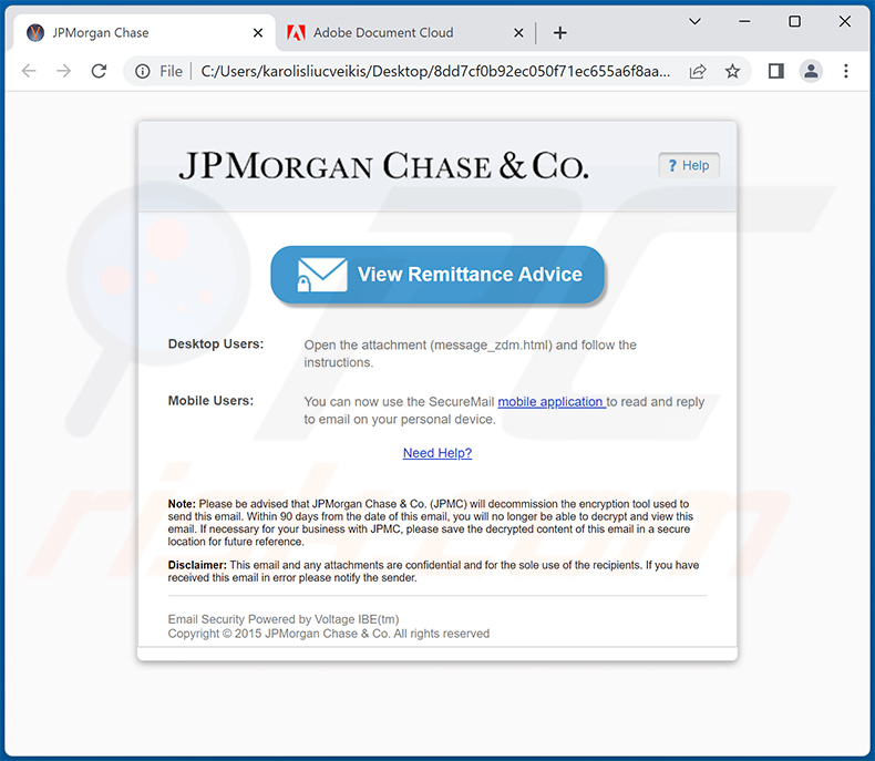 Malicious JPMorgan Chase-themed HTML document (2023-03-03)