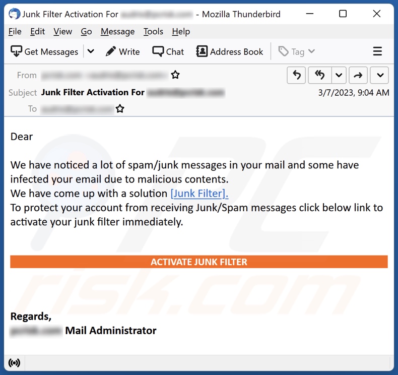 Junk Filter email spam campaign