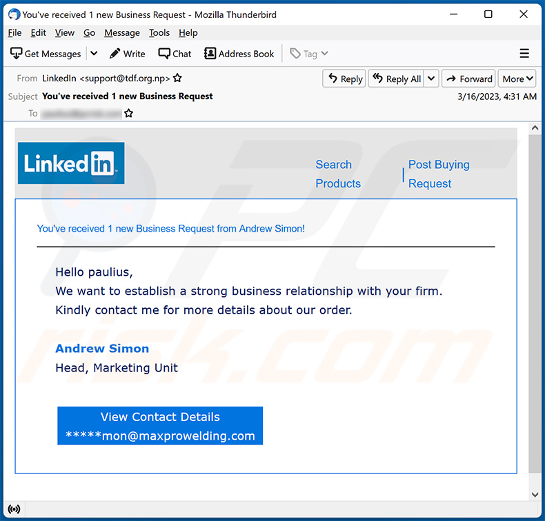 New message' email supposedly sent via LinkedIn leads to a phishing page