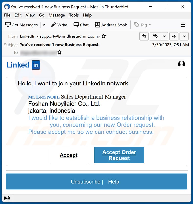 LinkedIn email scam (2023-03-31)