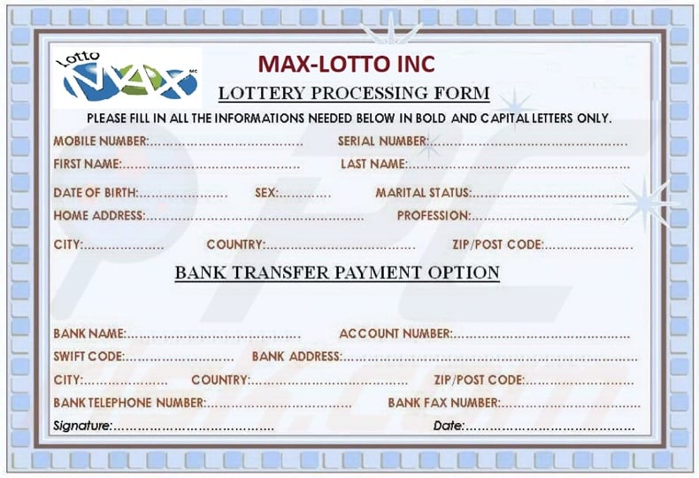 Attachment of the Max-Lotto scam email (Max-Lotto form.jpg)