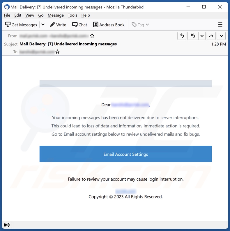 Messages Not Delivered Due To Server Interruptions email spam campaign