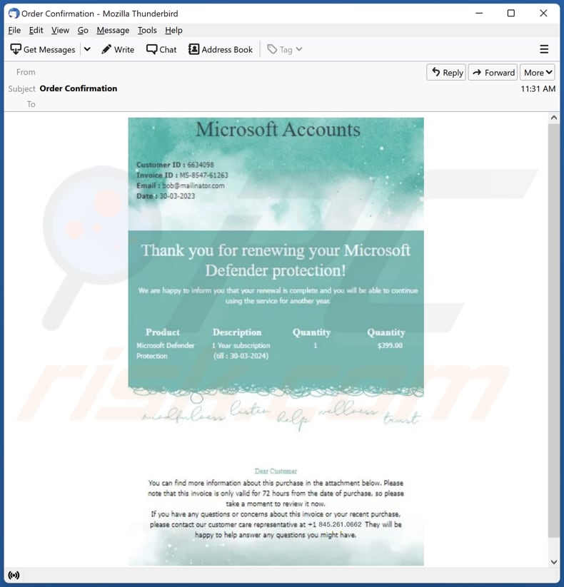 Microsoft Defender Protection email spam campaign