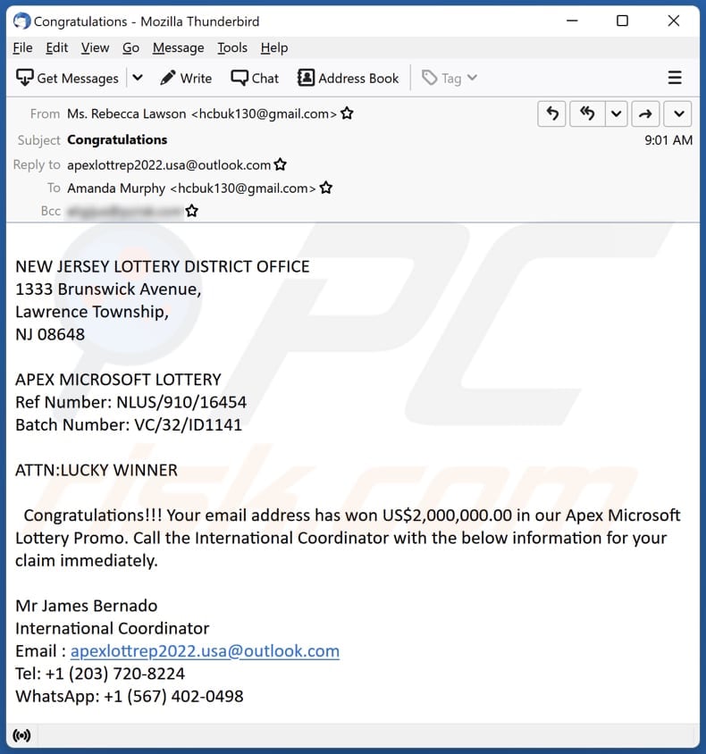 Scam email claims to be from Microsoft