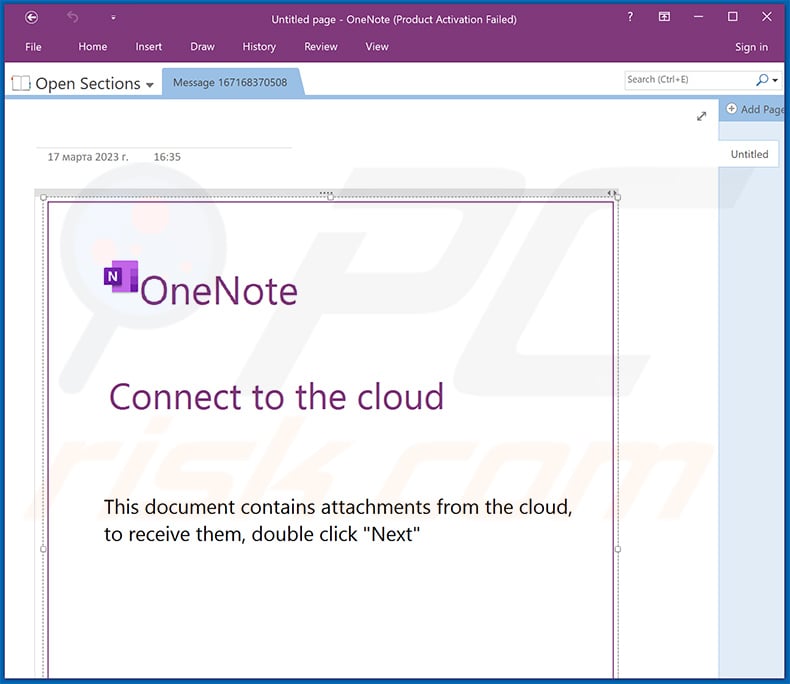 Microsoft OneNote document spreading Emotet