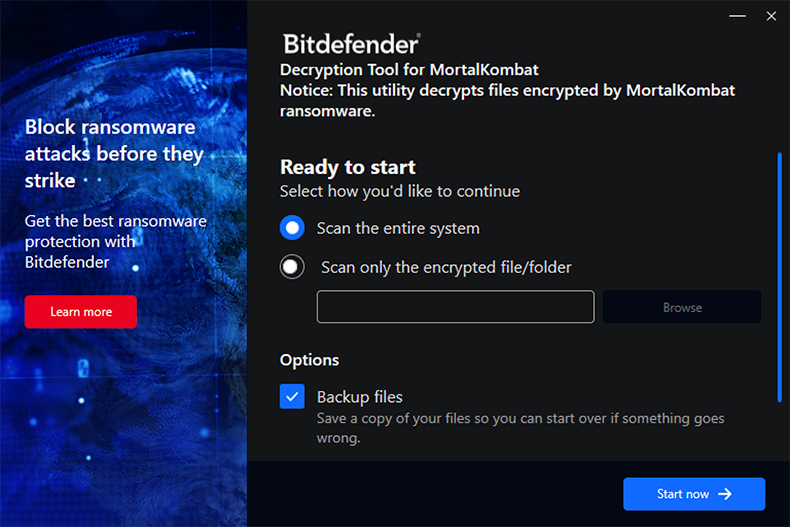 MortalKombat ransomware decryptor by Bitdefender
