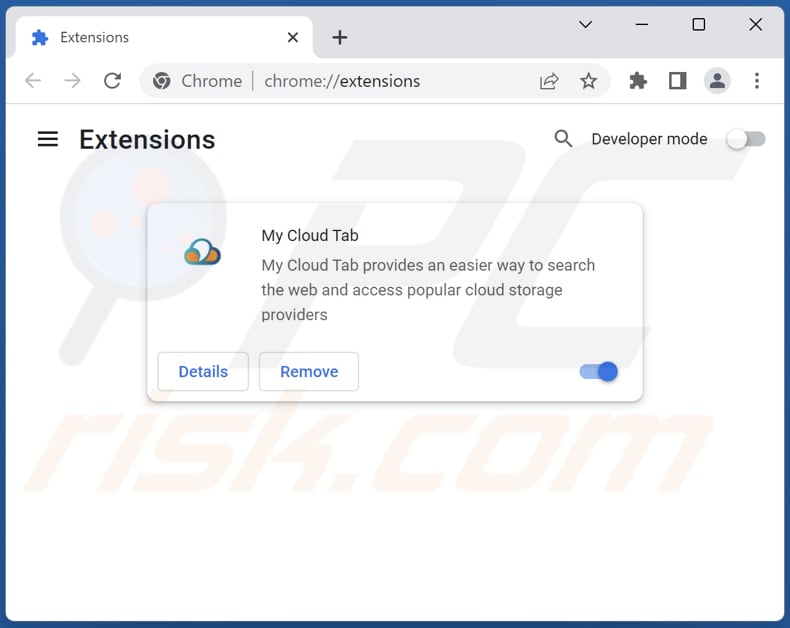 Removing search.mycloudtab.com related Google Chrome extensions