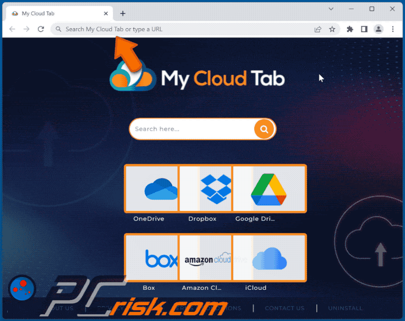 My Cloud Tab browser hijacker search.mycloudtab.com shows bing results
