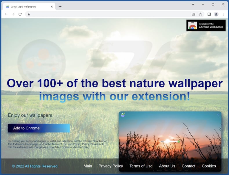 Website used to promote Nature Wallpapers browser hijacker