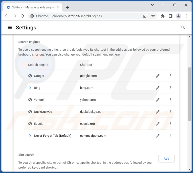 Removing find.eonenavigate.com from Google Chrome default search engine