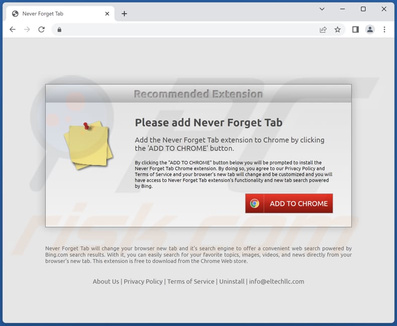 Website used to promote Never Forget Tab browser hijacker