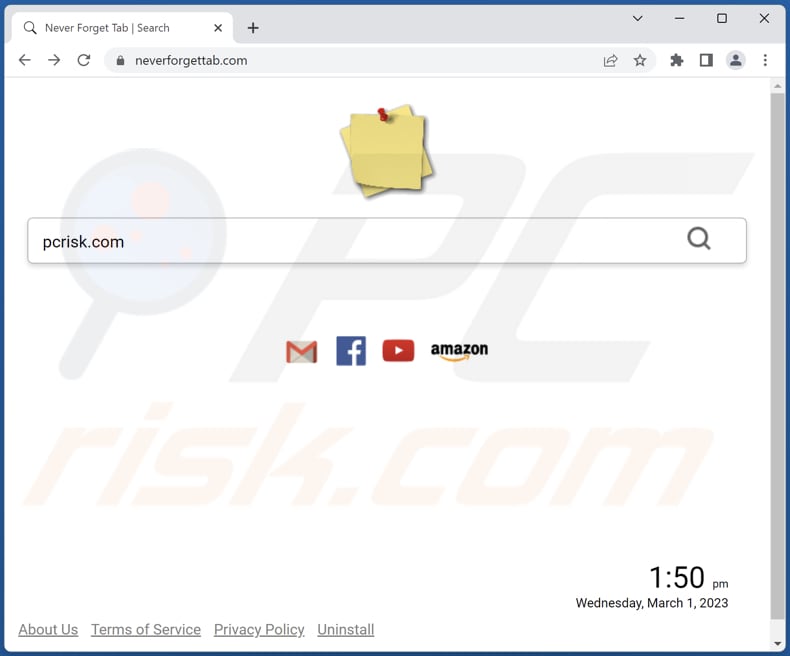 Never Forget Tab browser hijacker neverforgettab.com appearance