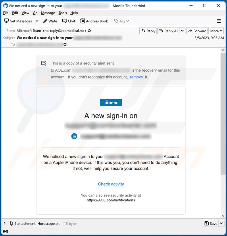 New Sign-In On email spam (2023-03-06)
