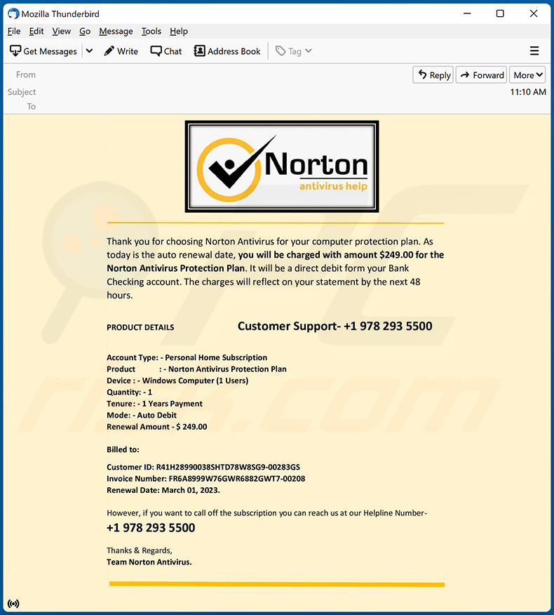 Norton Subscription Will Renew Today Email Scam Removal And 53 OFF