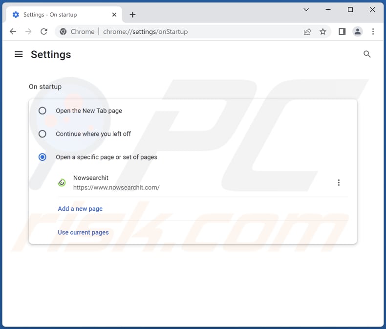 Removing nowsearchit.com from Google Chrome homepage