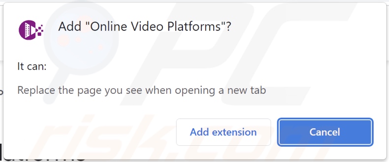 Online Video Platforms browser hijacker asking for permissions