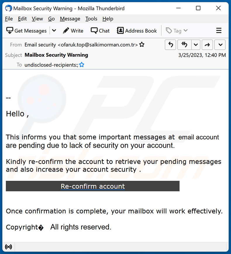 important messages at email account are pending scam (2023-03-29)
