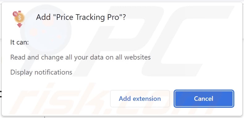 Price Tracking Pro adware asking permissions