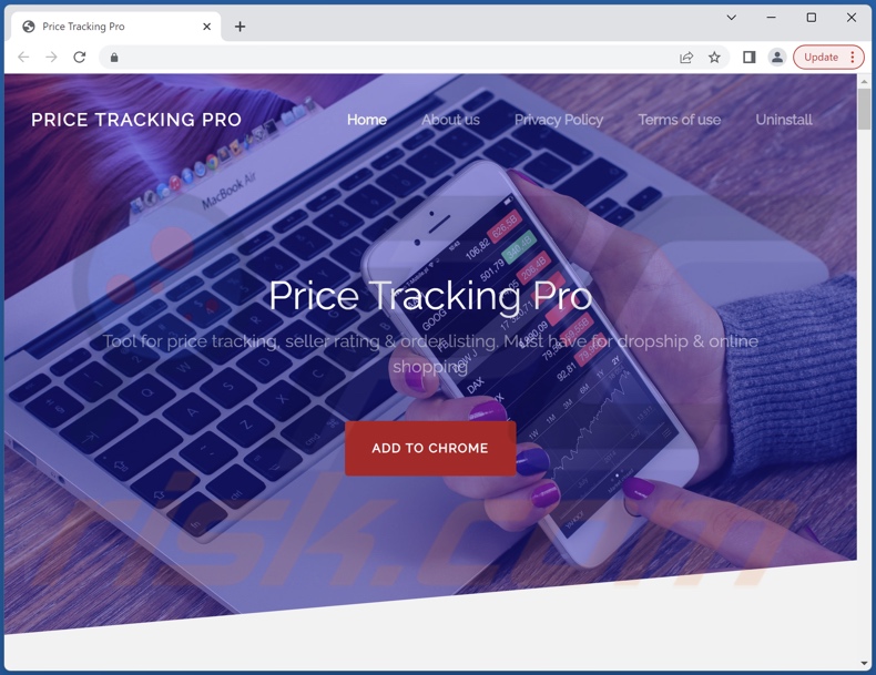 Website promoting Price Tracking Pro adware