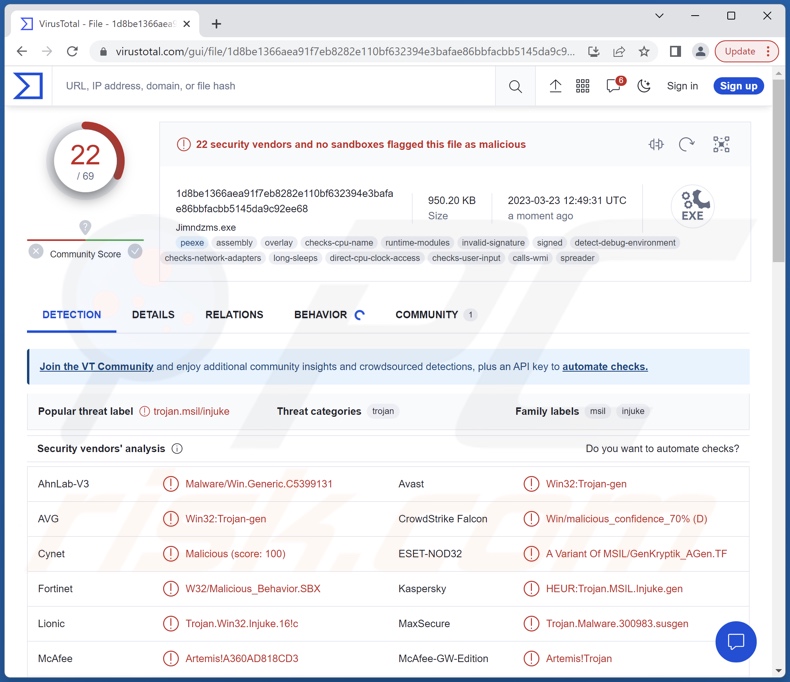 PSWSTEALER malware detections on VirusTotal