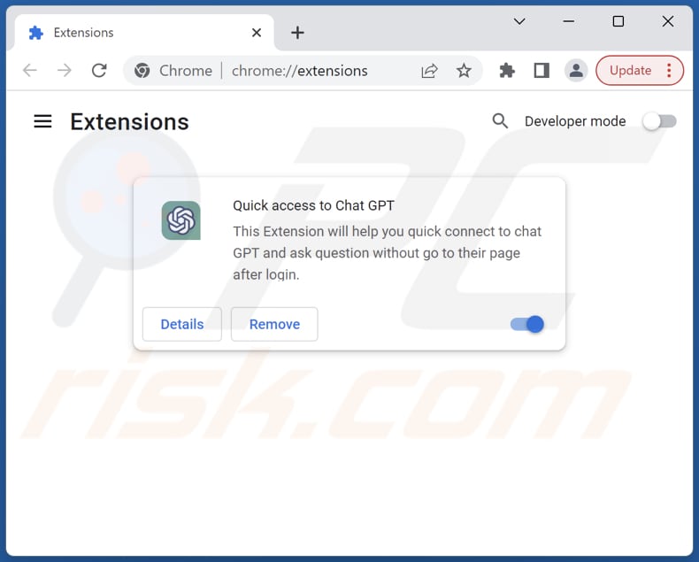 Removing Quick access to Chat GPT from Google Chrome step 2