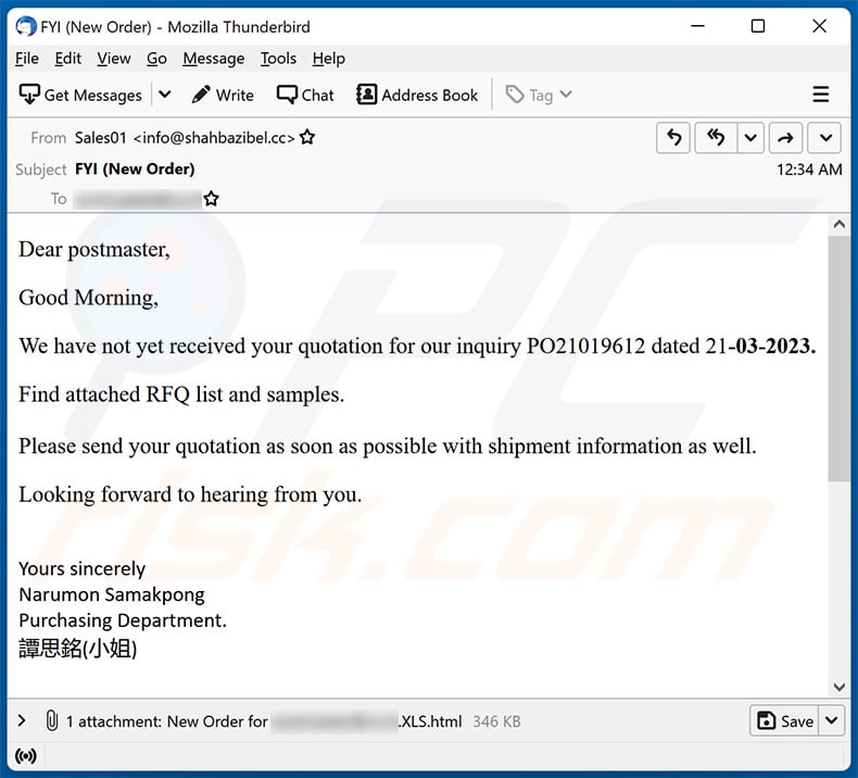 Quotation Inquiry-themed spam email (2023-03-23)