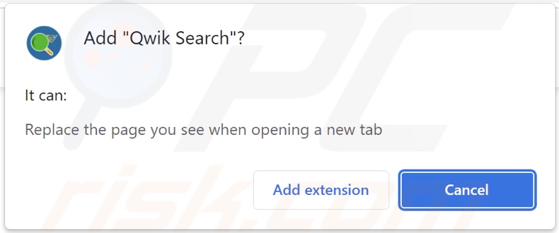 Qwik Search browser hijacker asking for permissions