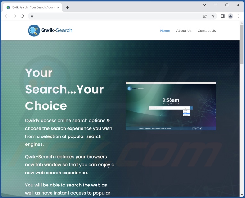 Website used to promote Qwik Search browser hijacker