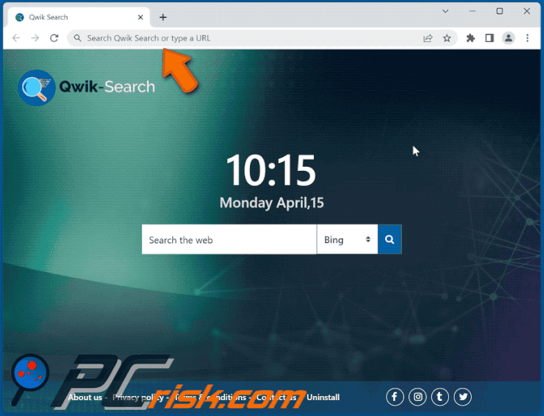 Qwik Search browser hijacker redirecting to Bing (GIF)