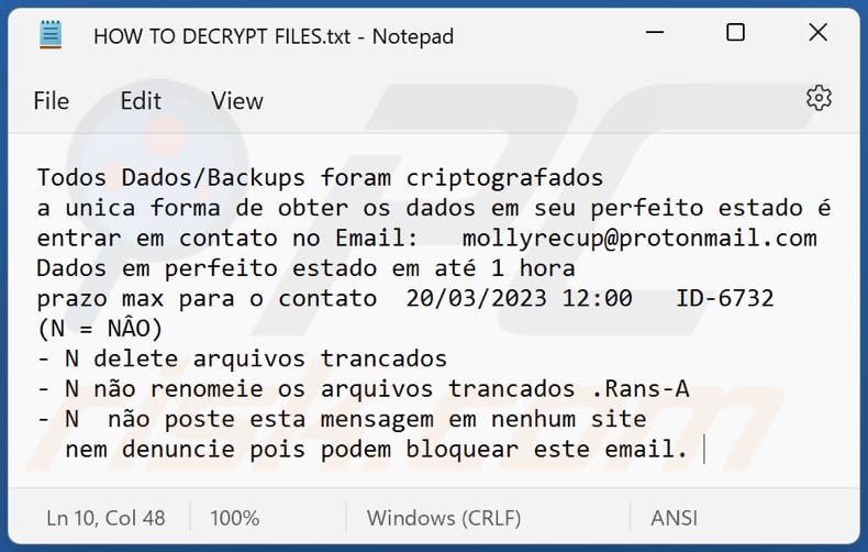 Rans-A ransomware text file (HOW TO DECRYPT FILES.txt)