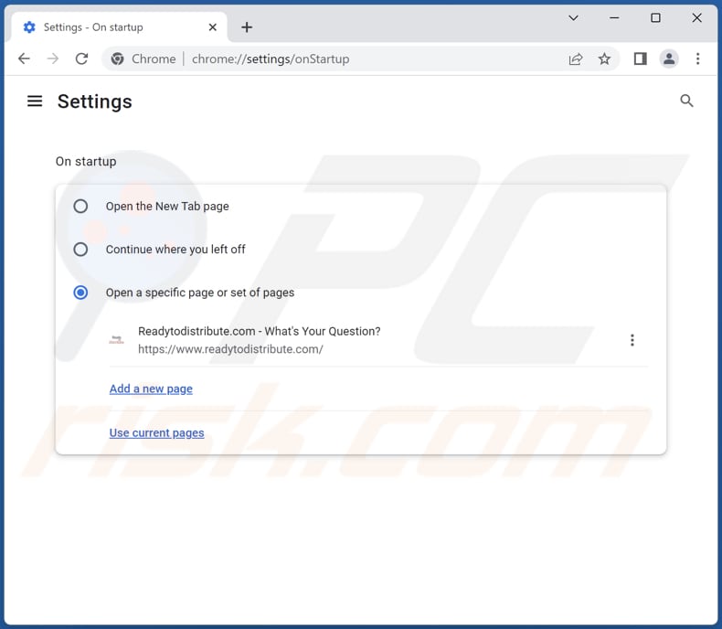 Removing readytodistribute.com from Google Chrome homepage