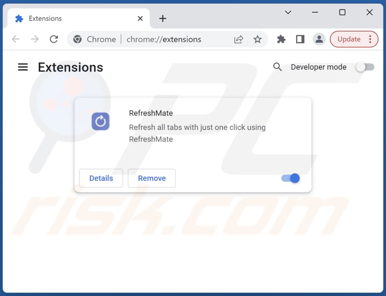 Removing RefreshMate ads from Google Chrome step 2