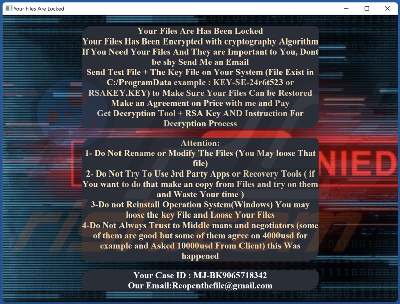 Reopen ransomware ransom note (INFORMATION.HTA)