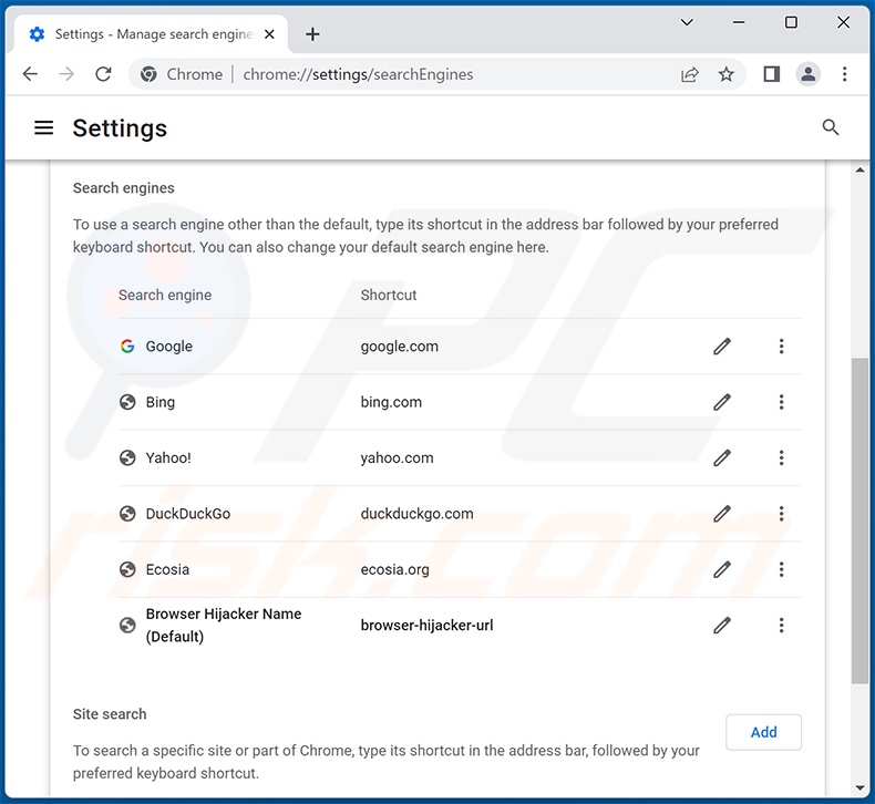 Removing dmiredindee.com from Google Chrome default search engine