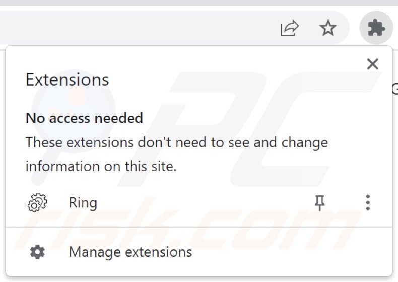 Ring browser hijacker denying access to the extensions list