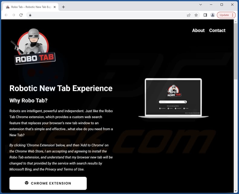 Website used to promote Robo Tab browser hijacker