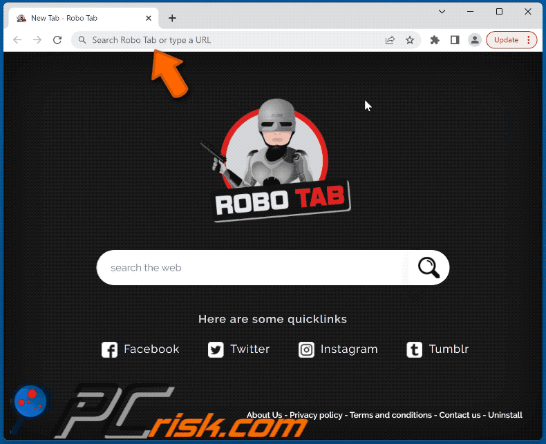 robo tab browser hijacker search.robo-tab.com redirects to bing