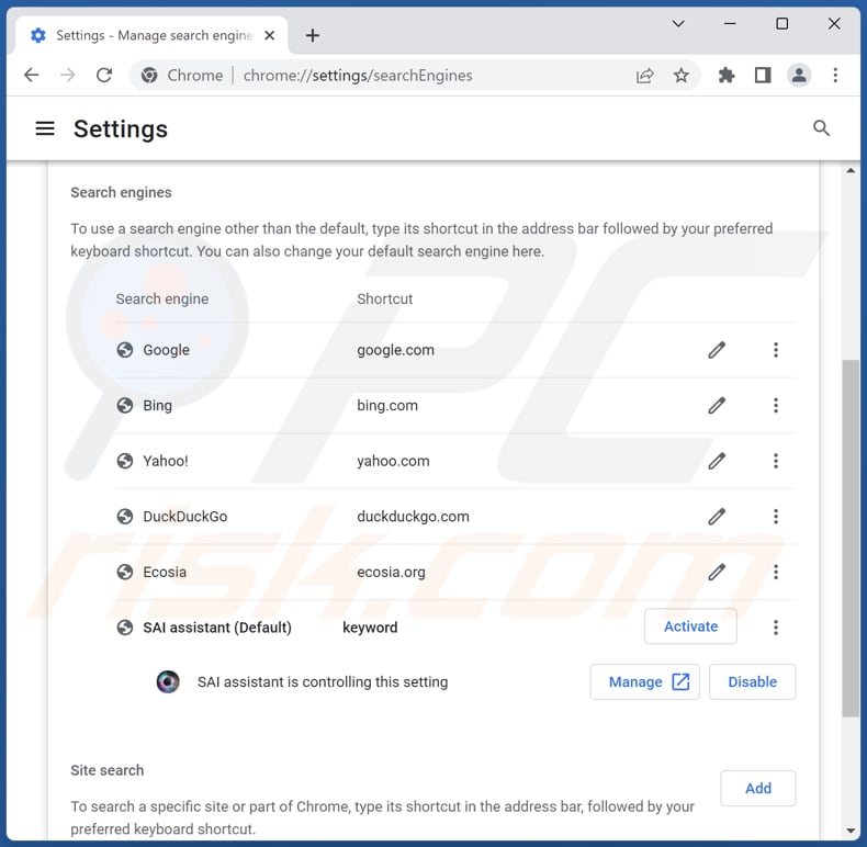 Removing search.extjourney.com from Google Chrome default search engine