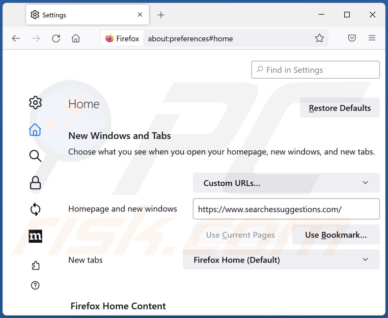 Removing searchessuggestions.com from Mozilla Firefox homepage