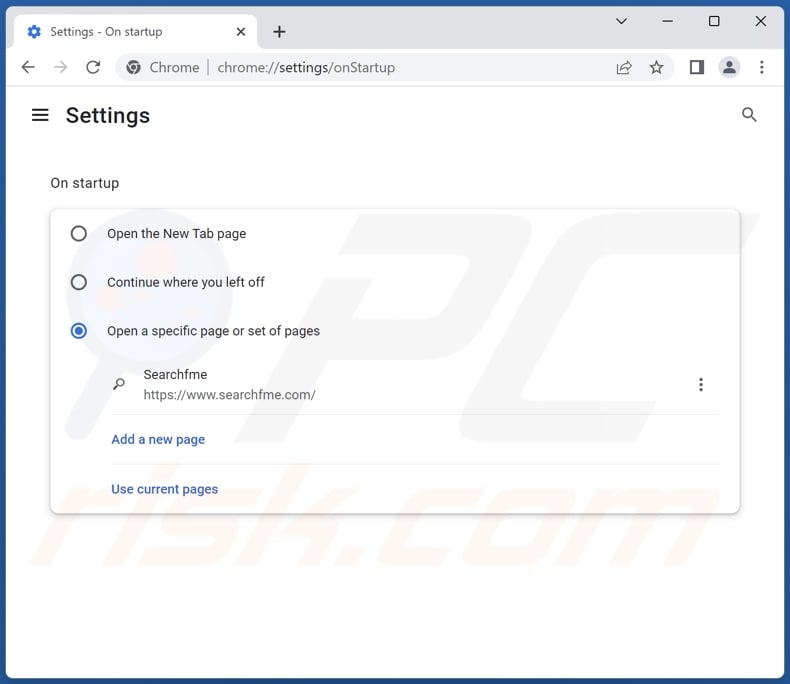 Removing searchfme.com from Google Chrome homepage