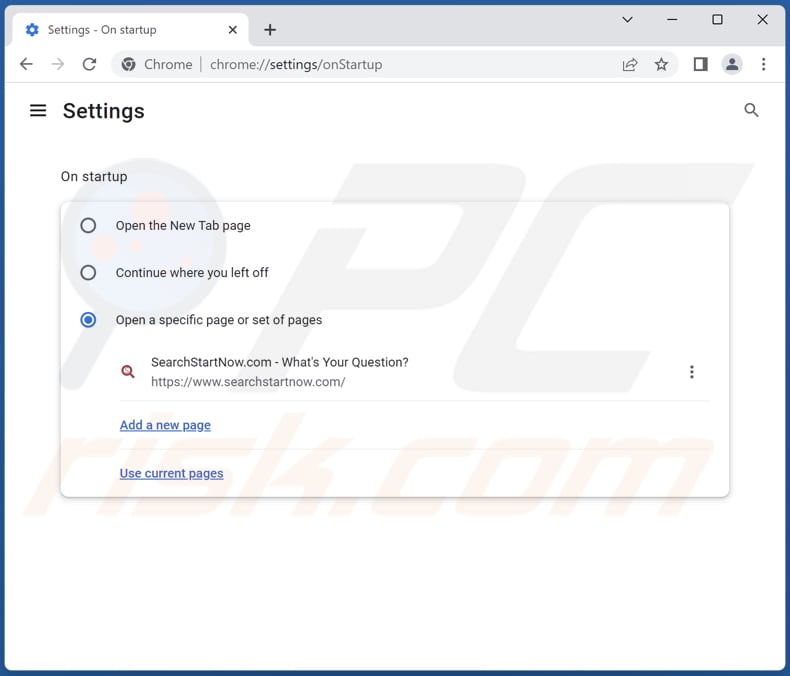 Removing searchstartnow.com from Google Chrome homepage