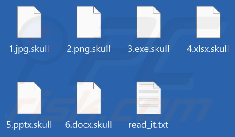 Files encrypted by SkullLocker ransomware (.skull extension)