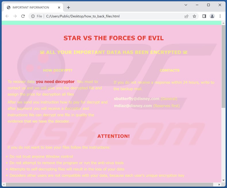 STAR VS THE FORCES OF EVIL ransomware text file ()