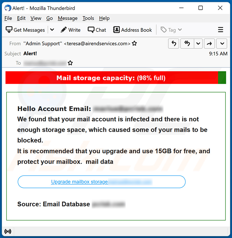 Storage capacity-themed spam email (2023-03-22)
