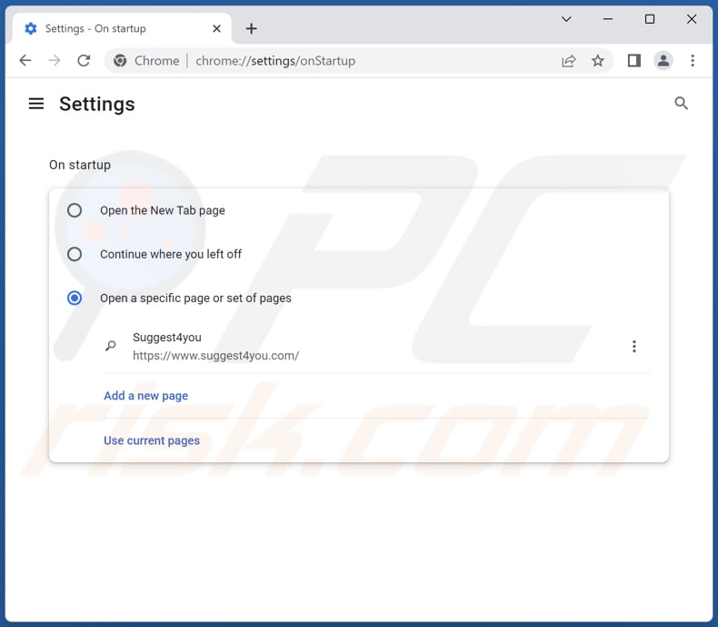 Removing suggest4you.com from Google Chrome homepage