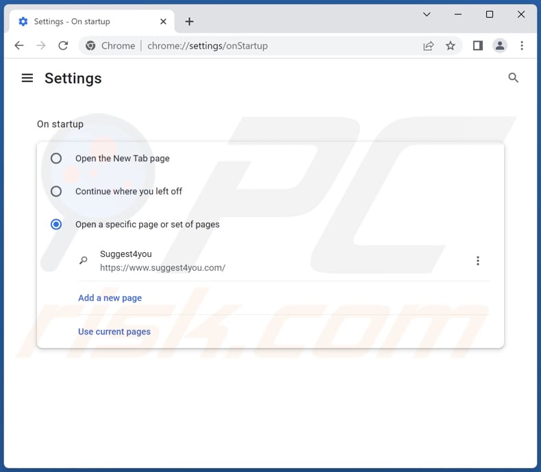 Removing suggest4you.com from Google Chrome homepage